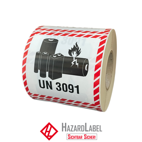 Batterieaufkleber UN3091, 10x10 cm, PE-Folie